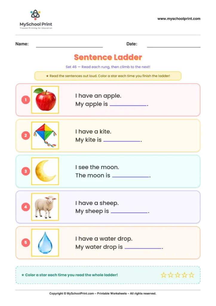 Simple English Reading Worksheet 241 for Kindergarten