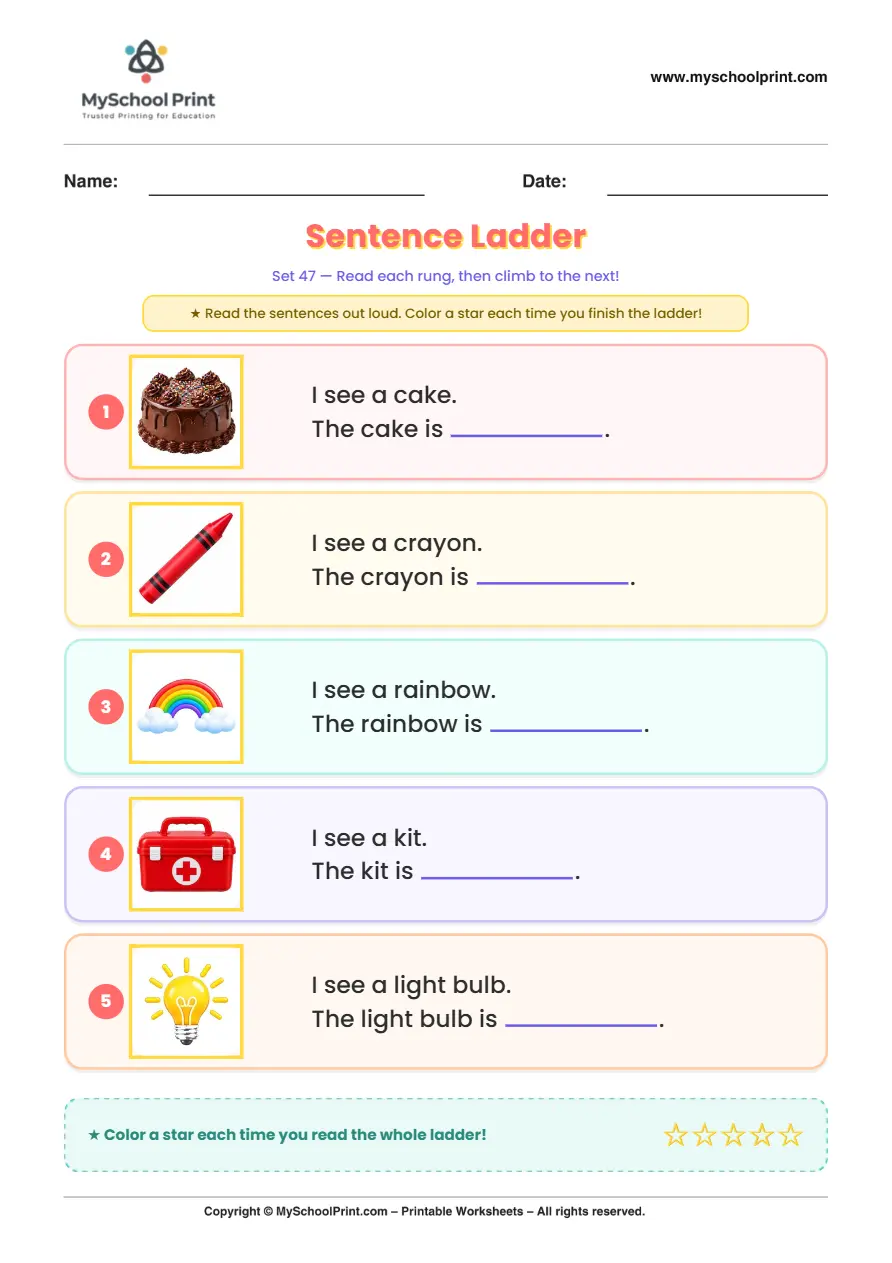 Simple English Reading Worksheet 242 for Kindergarten