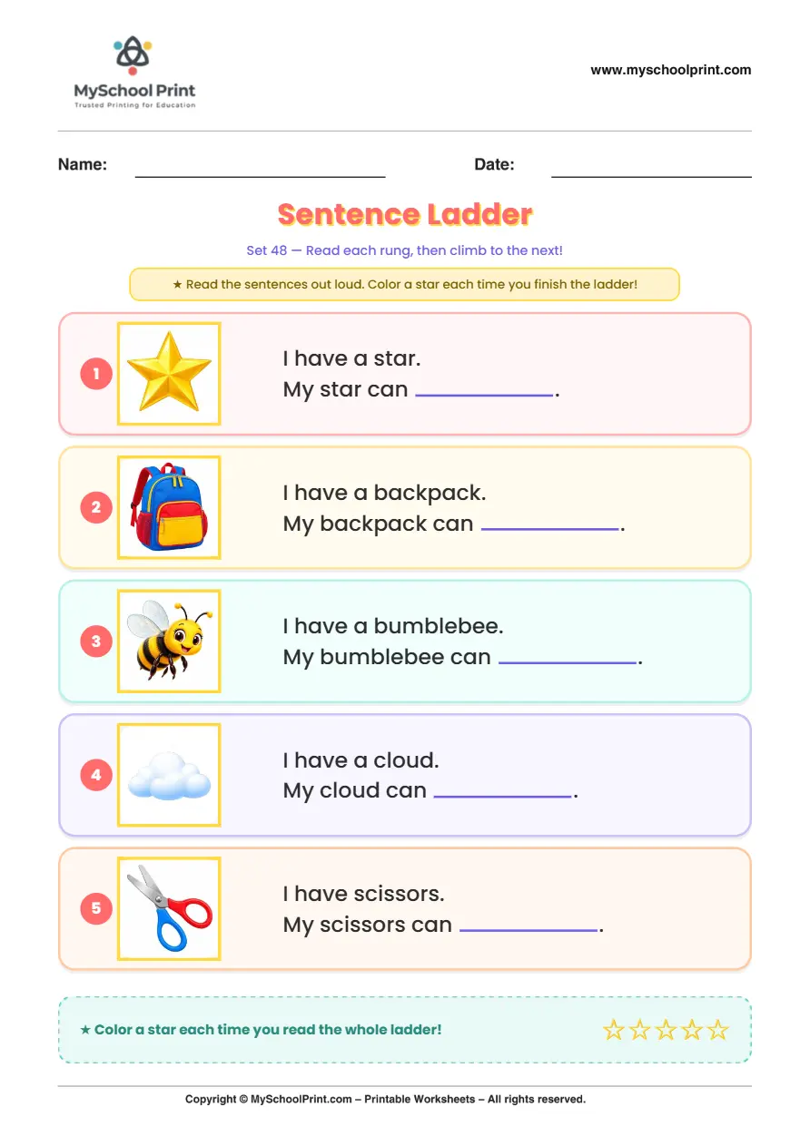 Simple English Reading Worksheet 243 for Kindergarten