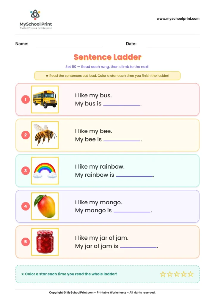 Simple English Reading Worksheet 244 for Kindergarten