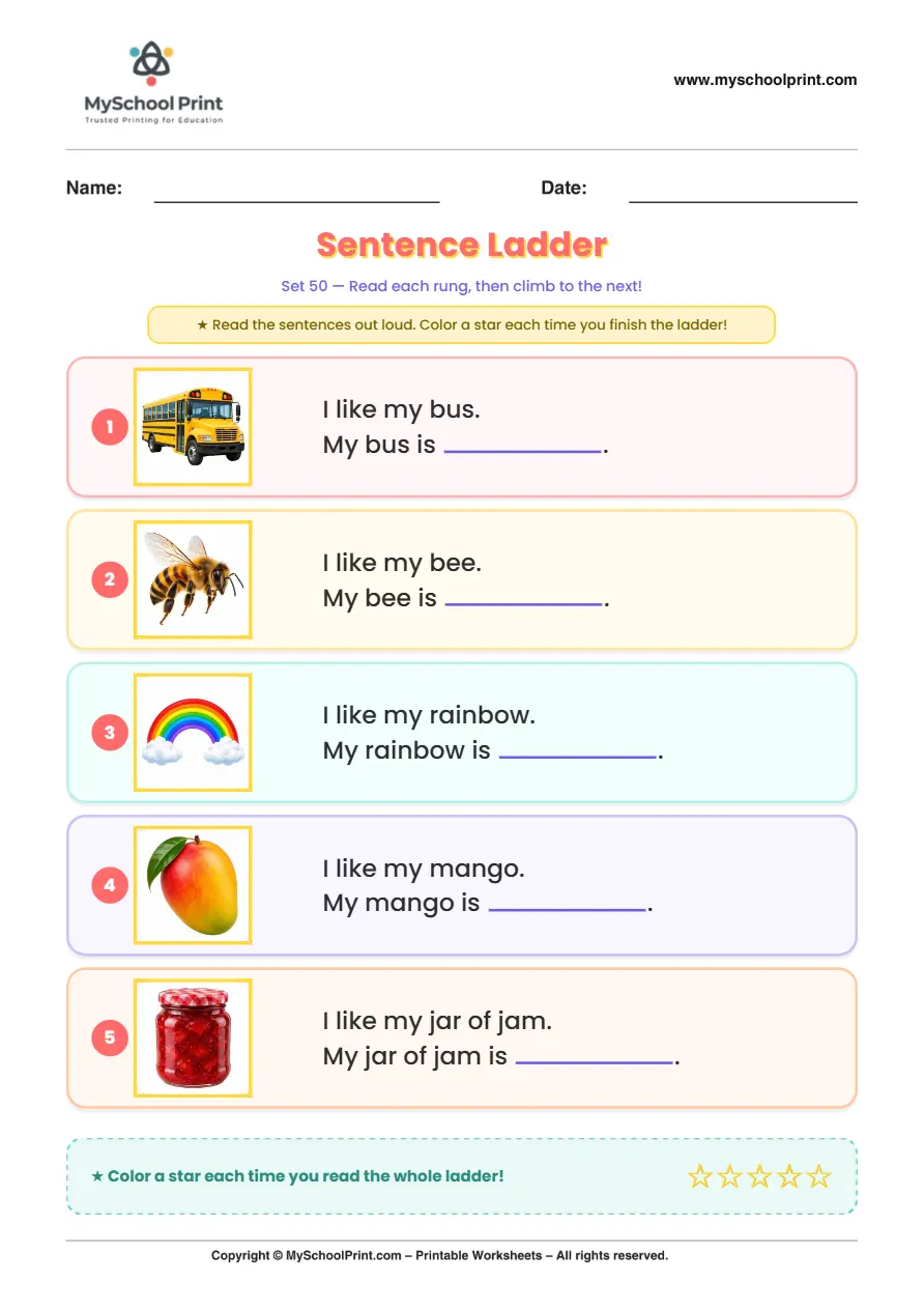 Simple English Reading Worksheet 244 for Kindergarten