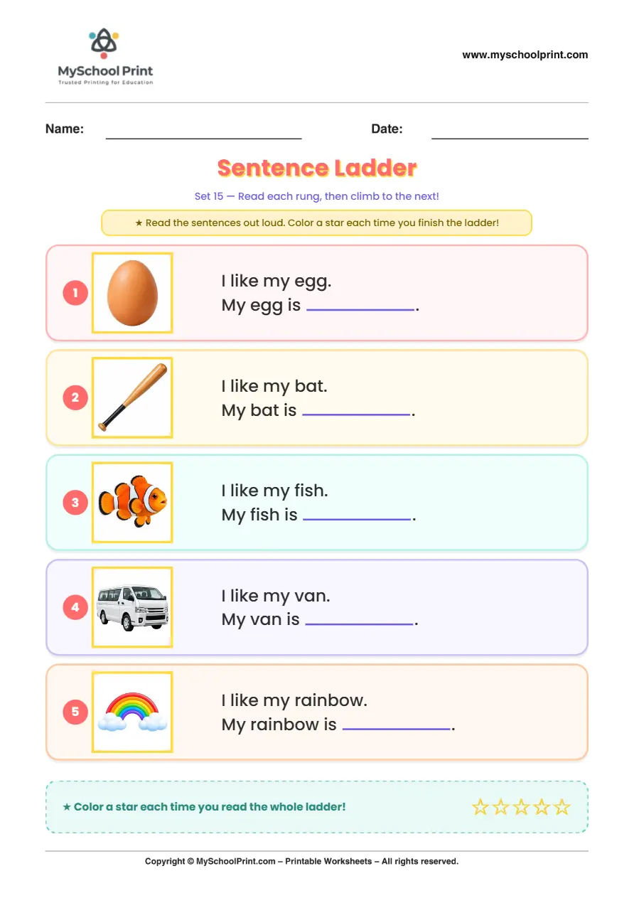 Simple English Reading Worksheet 245 for Kindergarten