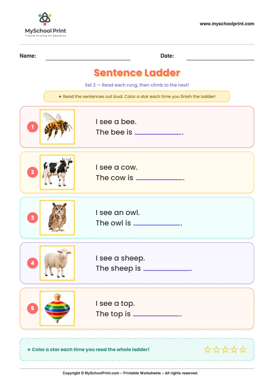 Simple English Reading Worksheet 249 for Kindergarten
