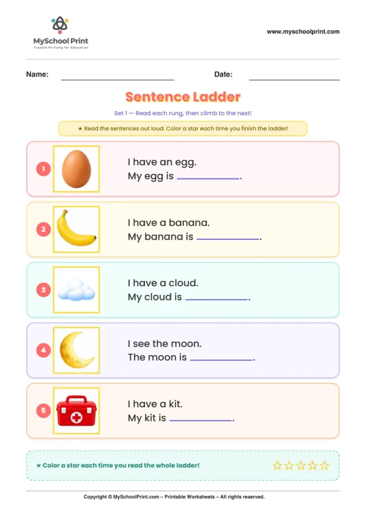 Simple English Reading Worksheet 250 for Kindergarten