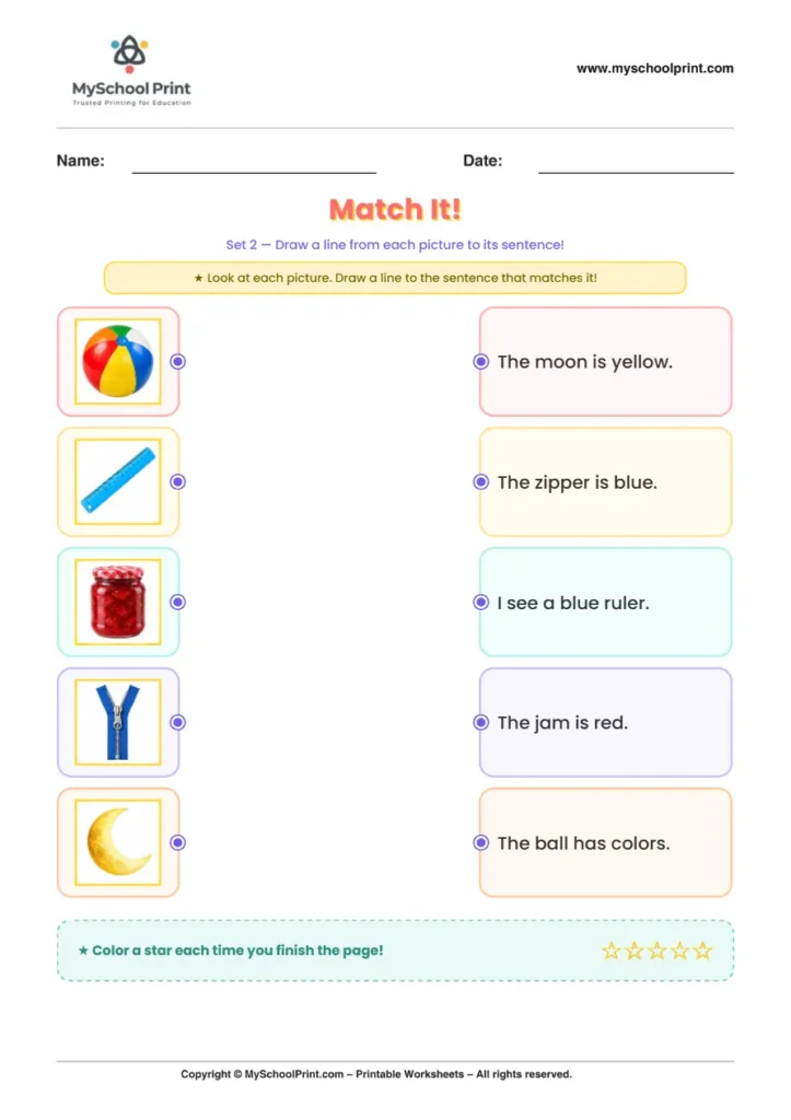 Simple English Reading Worksheet 51 for Kindergarten