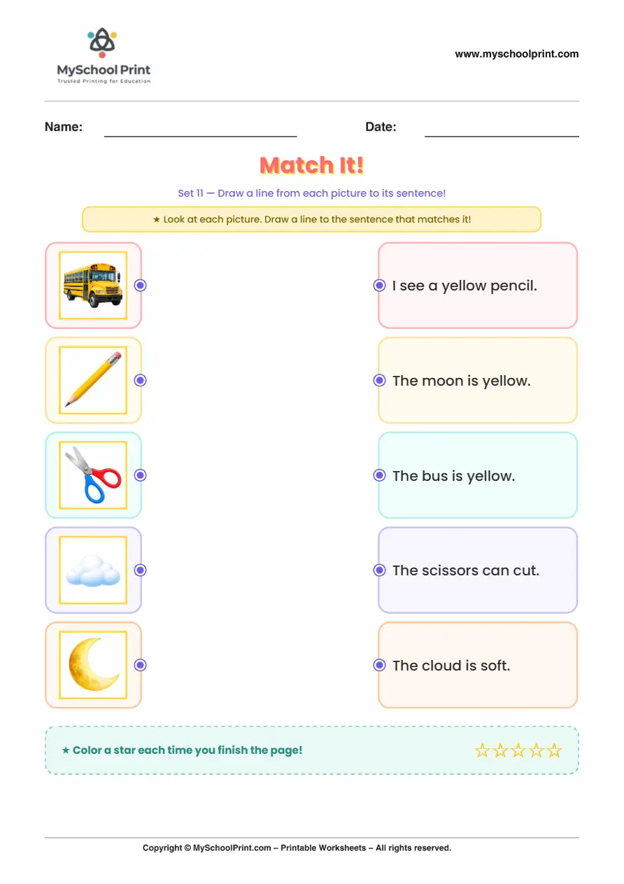 Simple English Reading Worksheet 52 for Kindergarten
