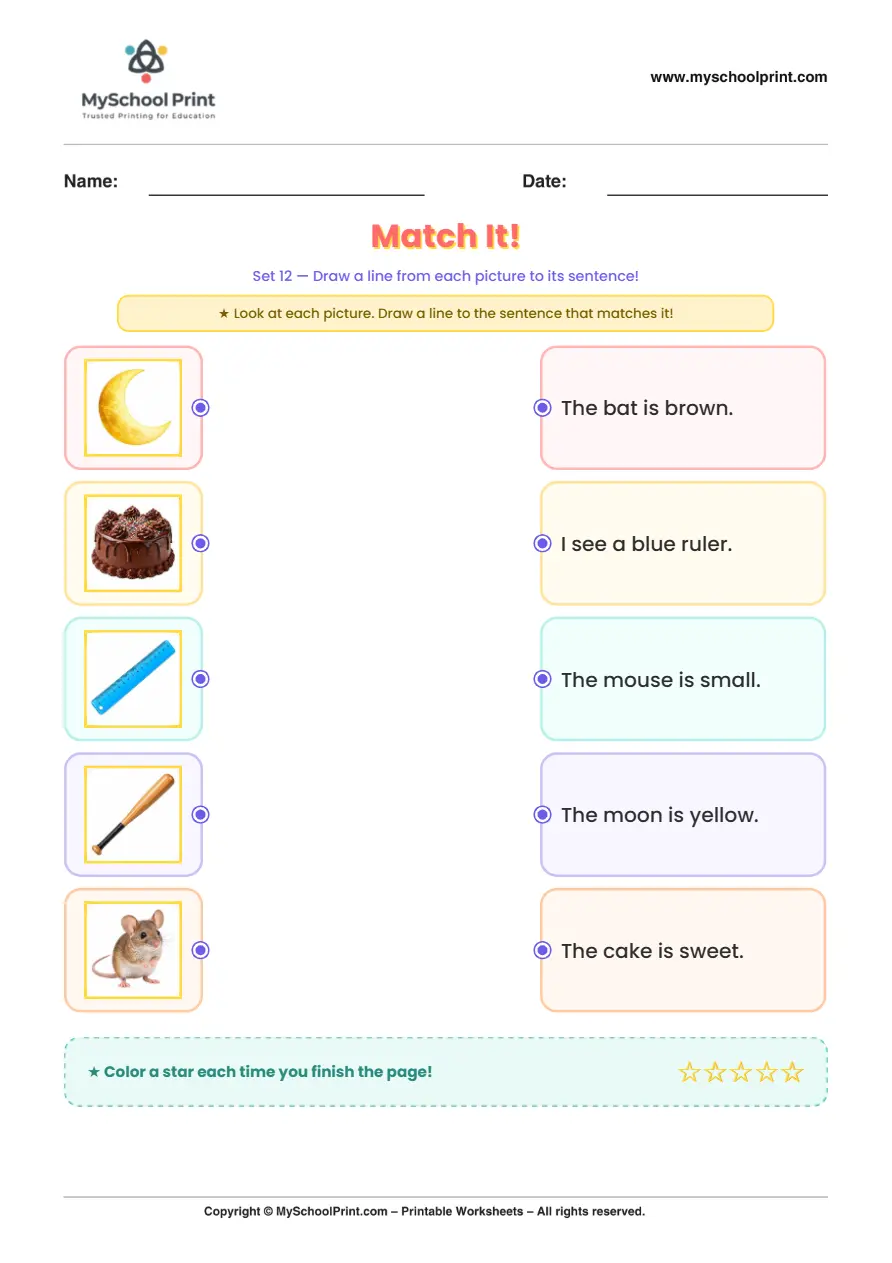 Simple English Reading Worksheet 53 for Kindergarten