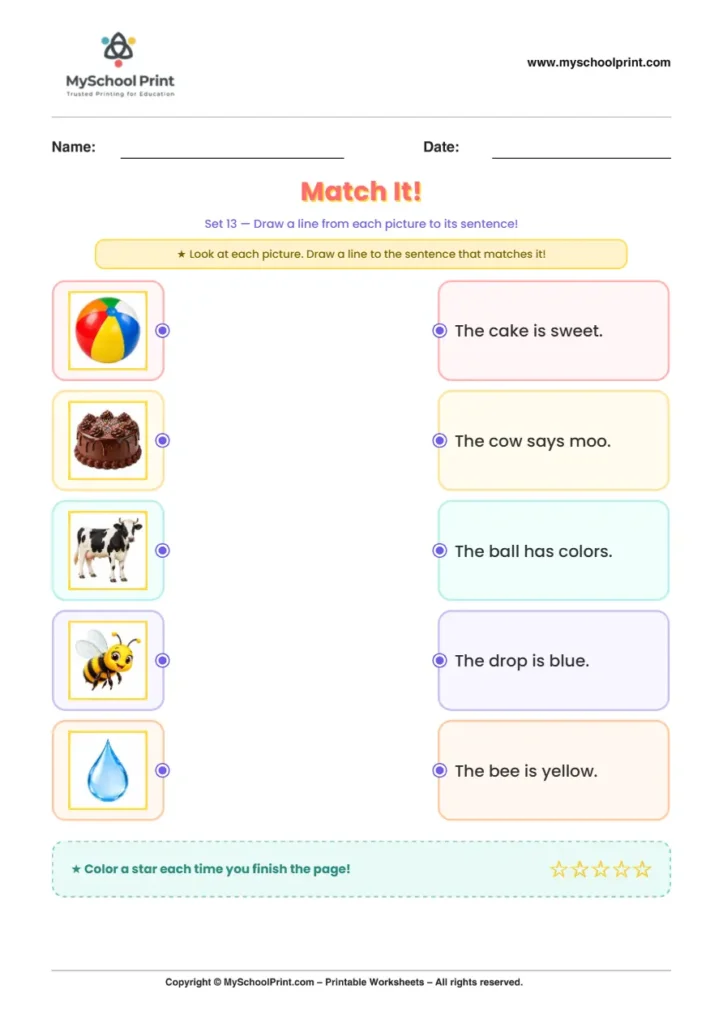 Simple English Reading Worksheet 54 for Kindergarten