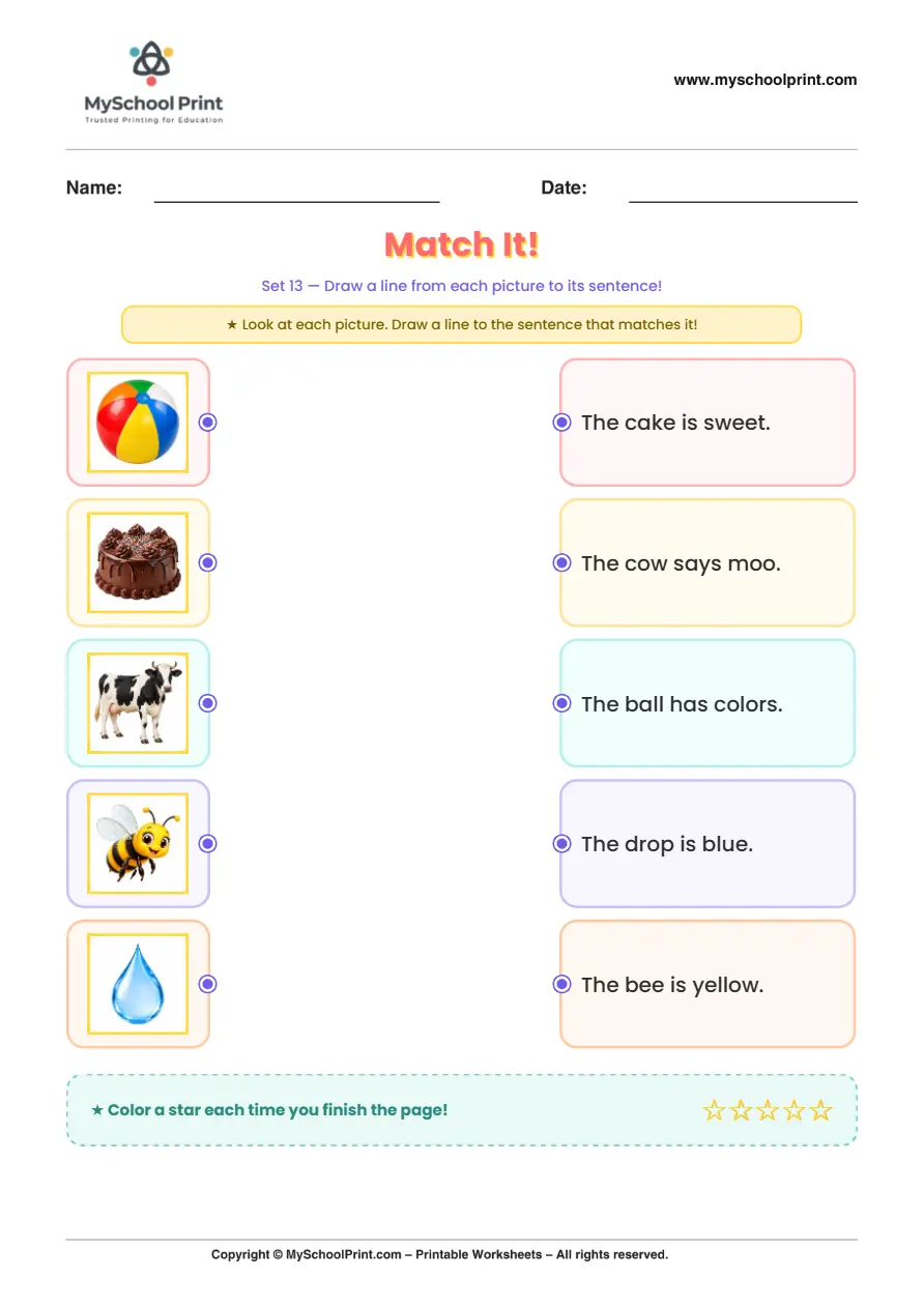 Simple English Reading Worksheet 54 for Kindergarten