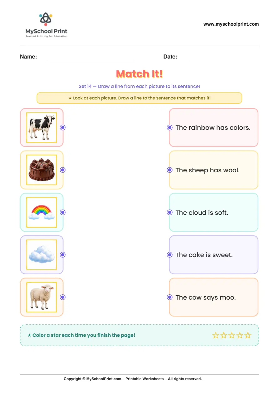 Simple English Reading Worksheet 55 for Kindergarten