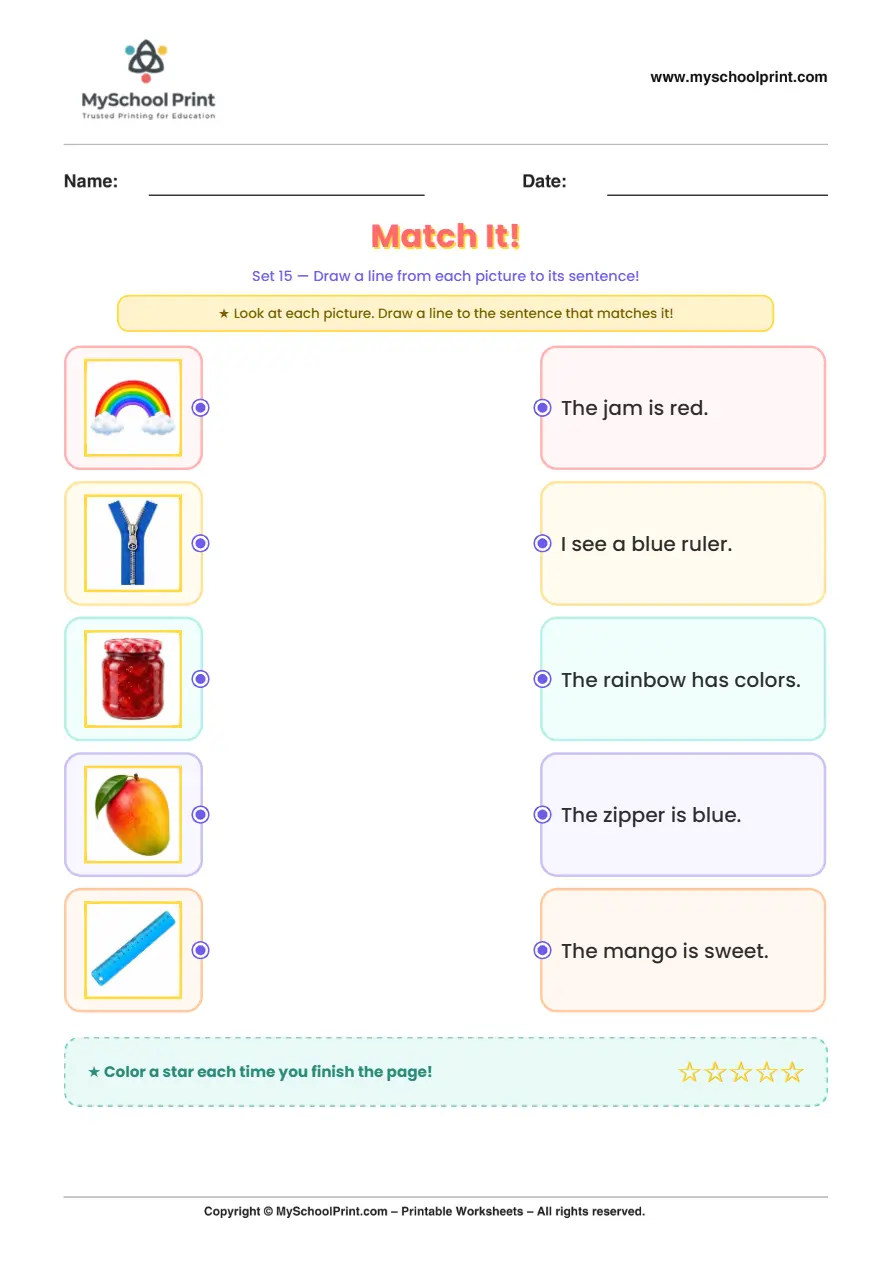Simple English Reading Worksheet 56 for Kindergarten