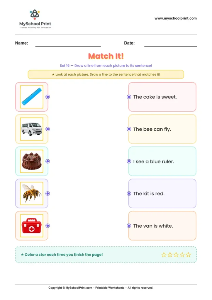 Simple English Reading Worksheet 57 for Kindergarten