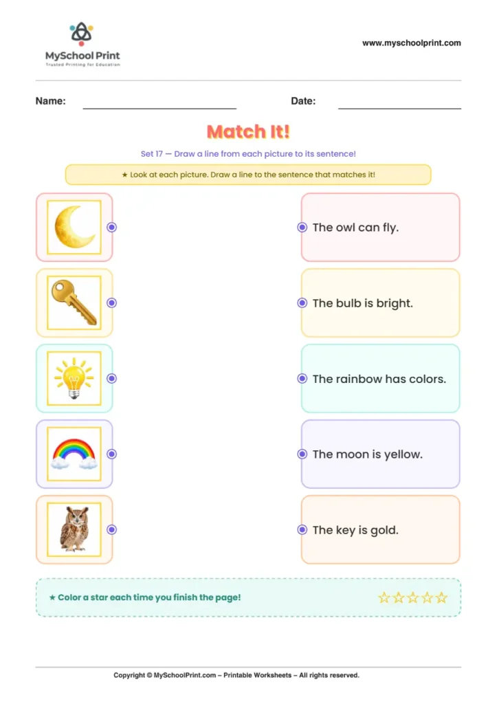 Simple English Reading Worksheet 58 for Kindergarten