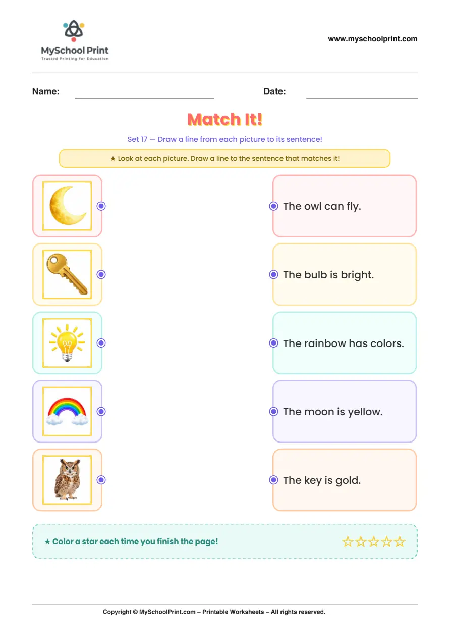 Simple English Reading Worksheet 58 for Kindergarten