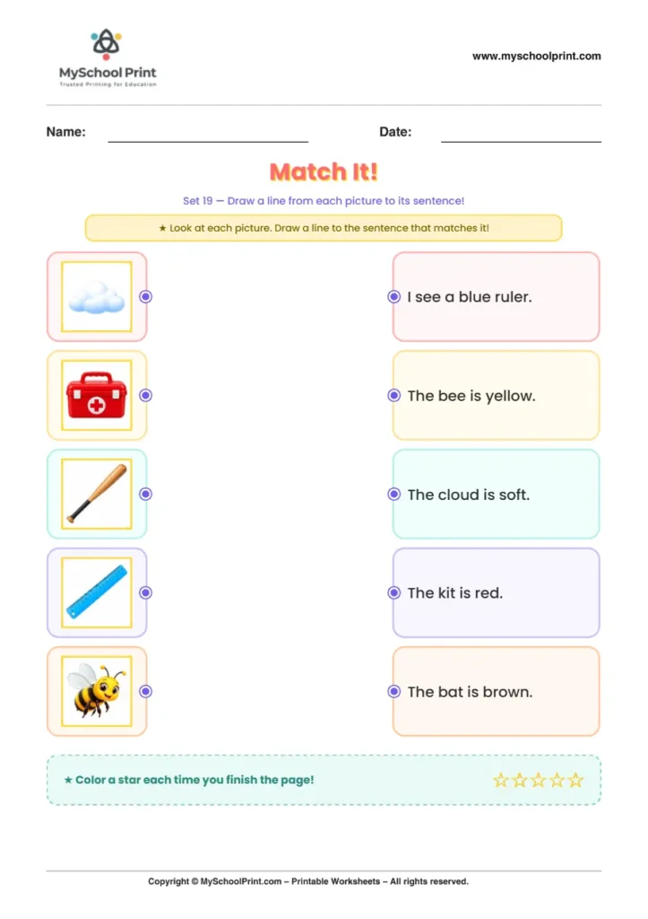 Simple English Reading Worksheet 60 for Kindergarten