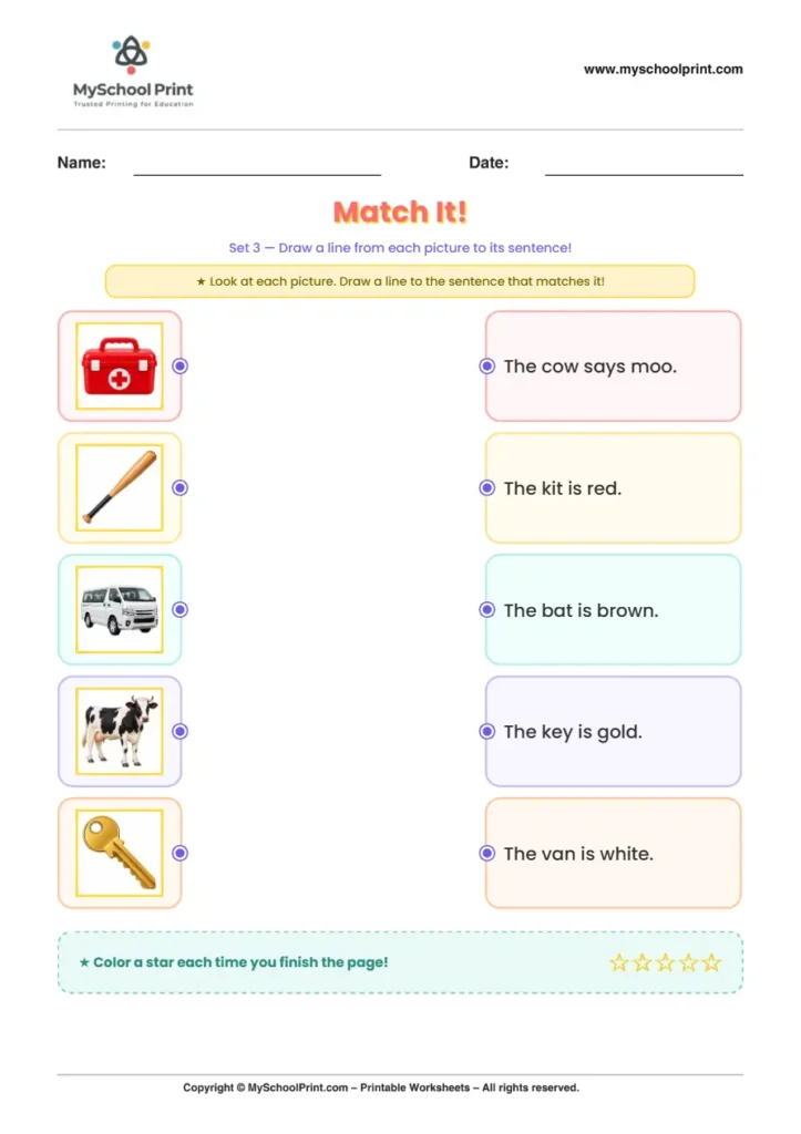 Simple English Reading Worksheet 62 for Kindergarten