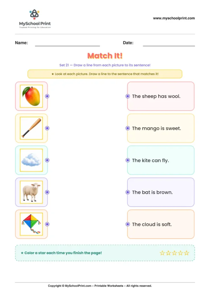 Simple English Reading Worksheet 63 for Kindergarten