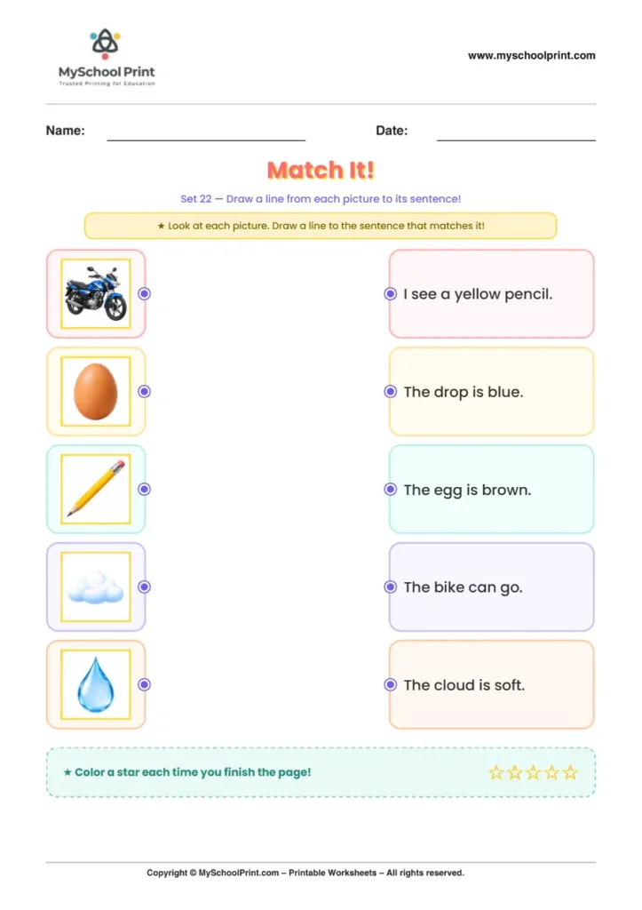 Simple English Reading Worksheet 64 for Kindergarten