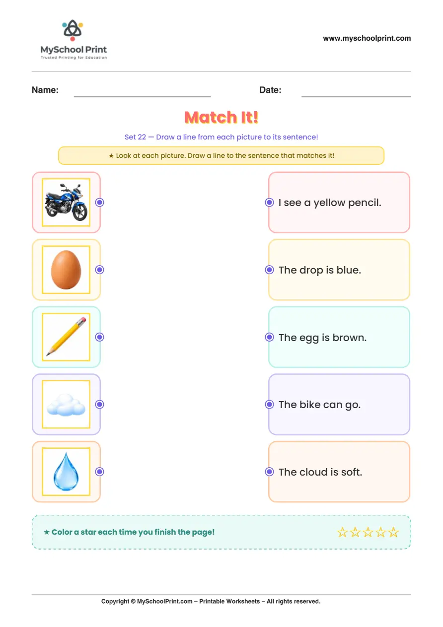 Simple English Reading Worksheet 64 for Kindergarten