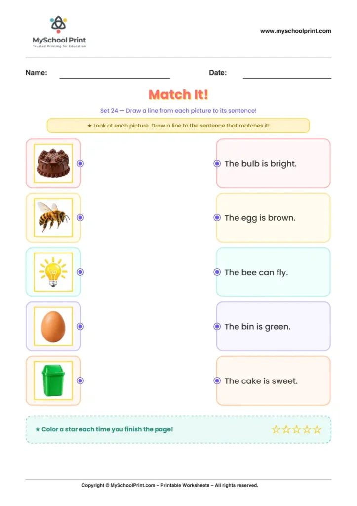 Simple English Reading Worksheet 66 for Kindergarten