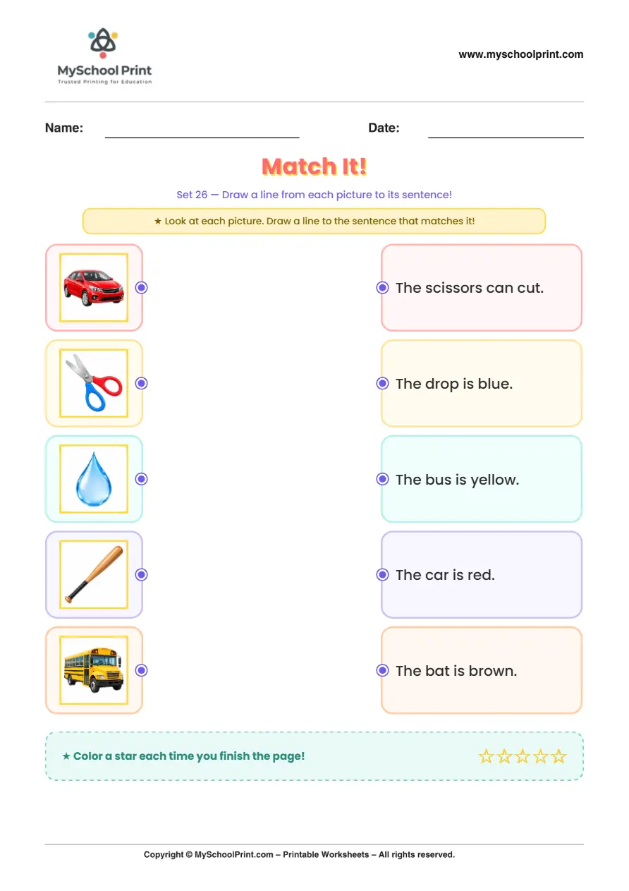 Simple English Reading Worksheet 68 for Kindergarten