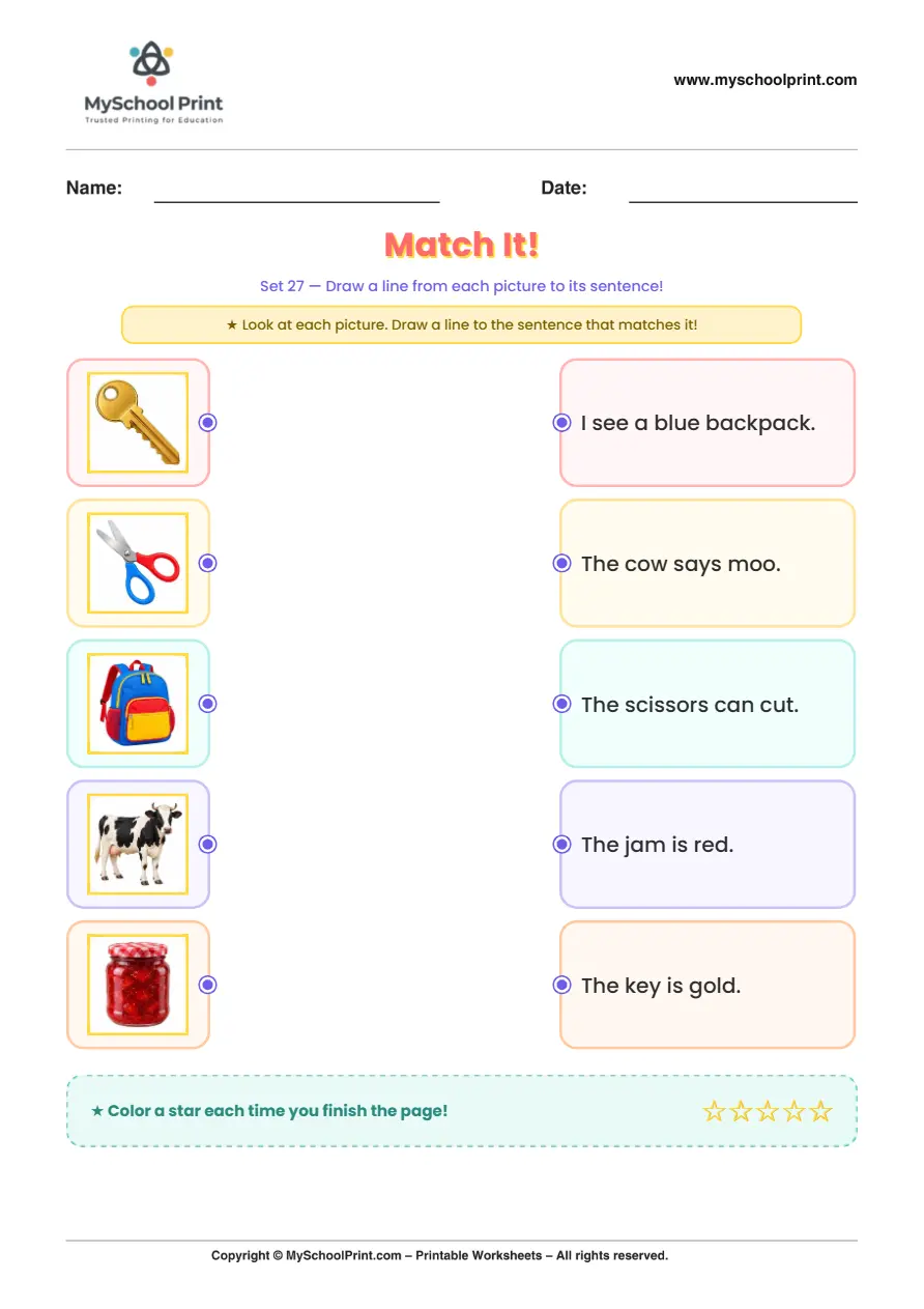 Simple English Reading Worksheet 69 for Kindergarten