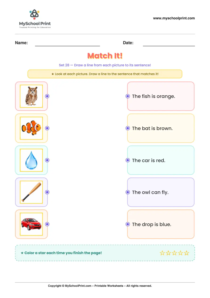 Simple English Reading Worksheet 70 for Kindergarten