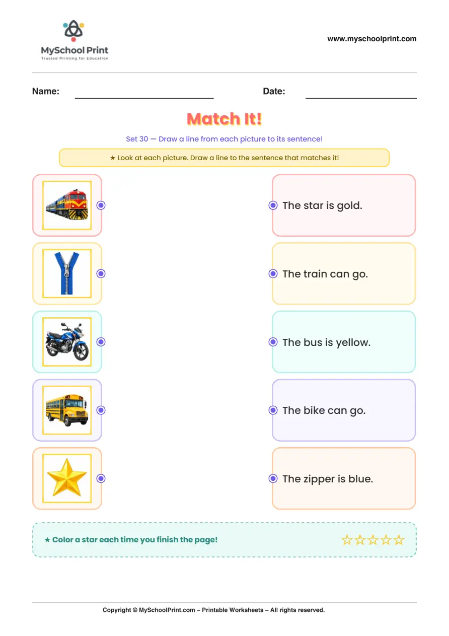 Simple English Reading Worksheet 72 for Kindergarten