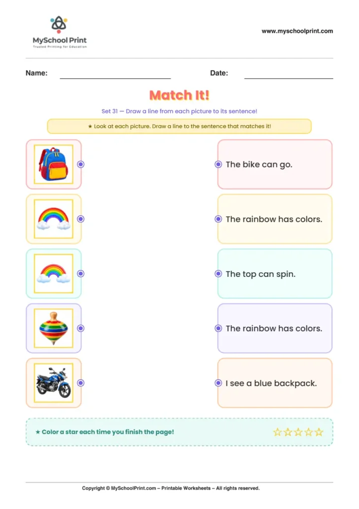 Simple English Reading Worksheet 74 for Kindergarten