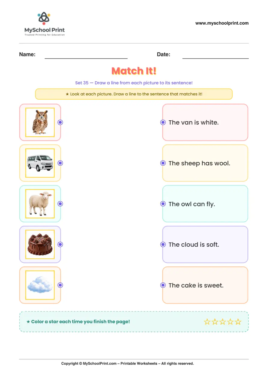 Simple English Reading Worksheet 78 for Kindergarten