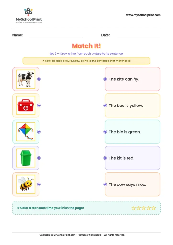 Simple English Reading Worksheet 84 for Kindergarten