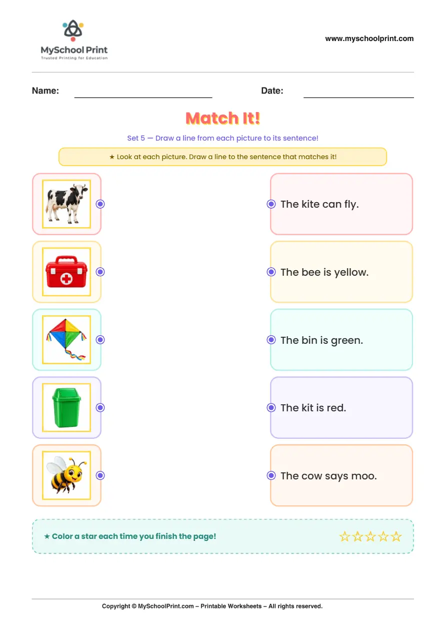 Simple English Reading Worksheet 84 for Kindergarten