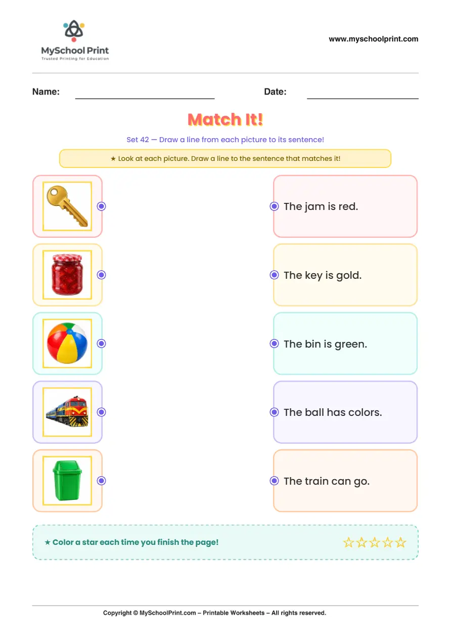 Simple English Reading Worksheet 86 for Kindergarten