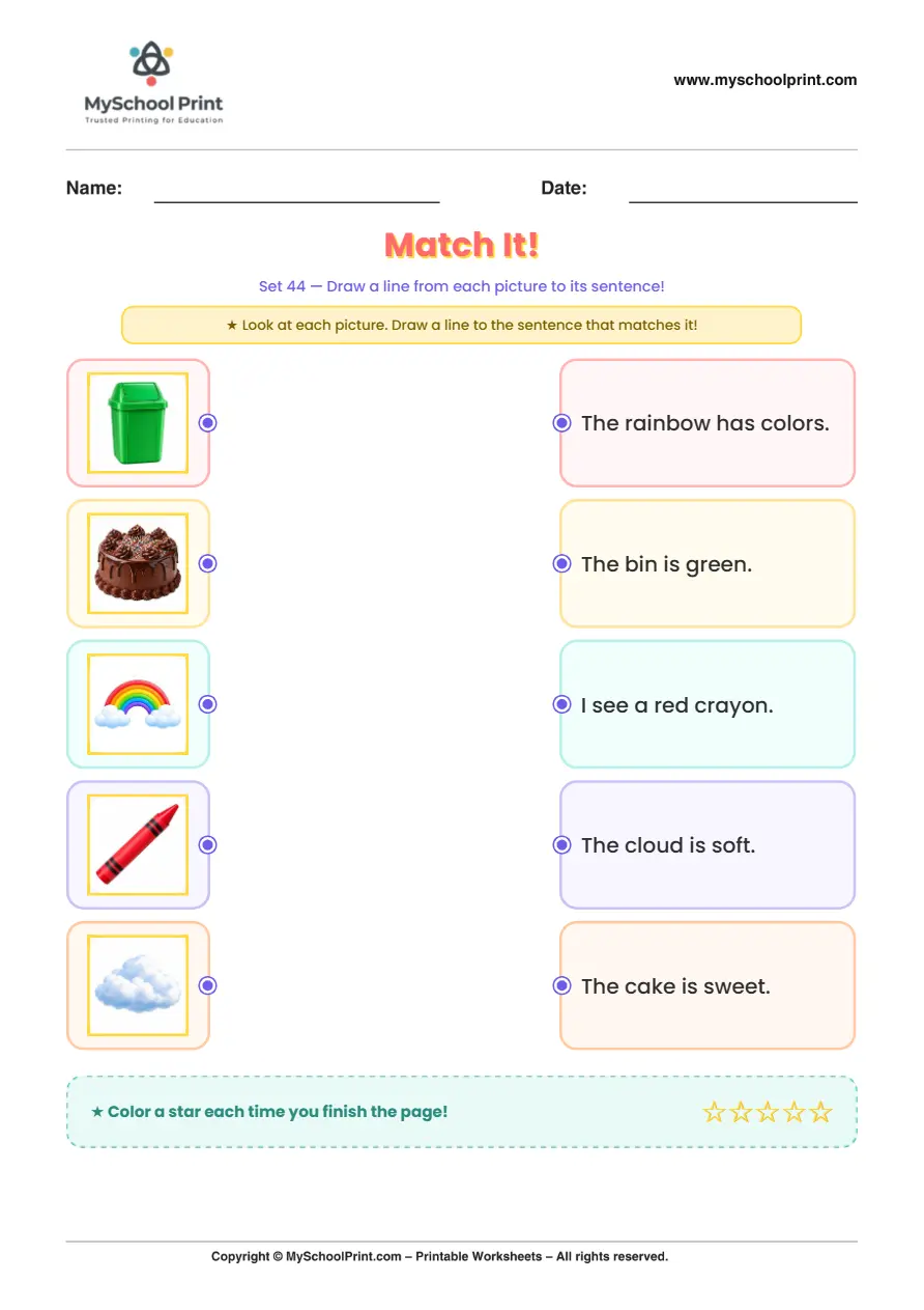 Simple English Reading Worksheet 88 for Kindergarten