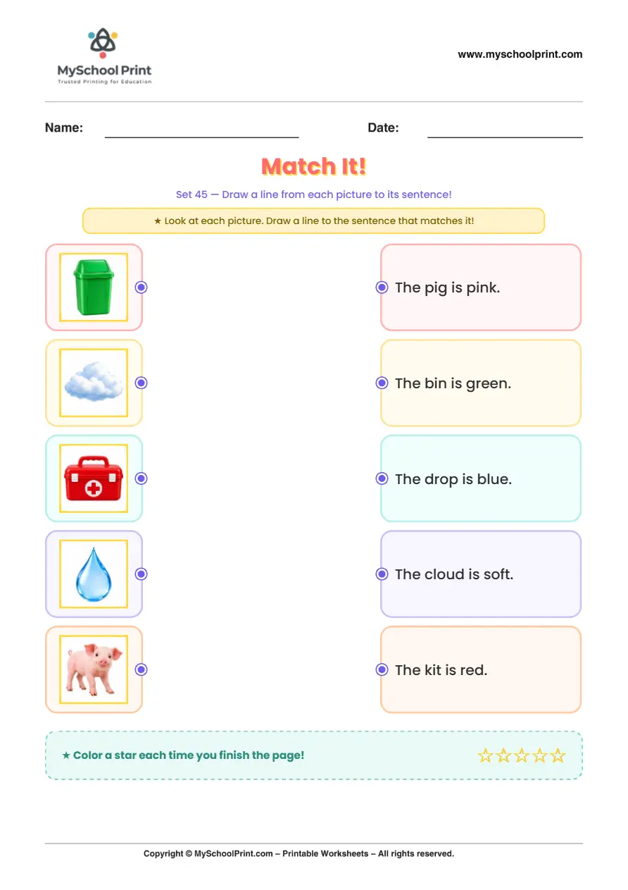 Simple English Reading Worksheet 89 for Kindergarten