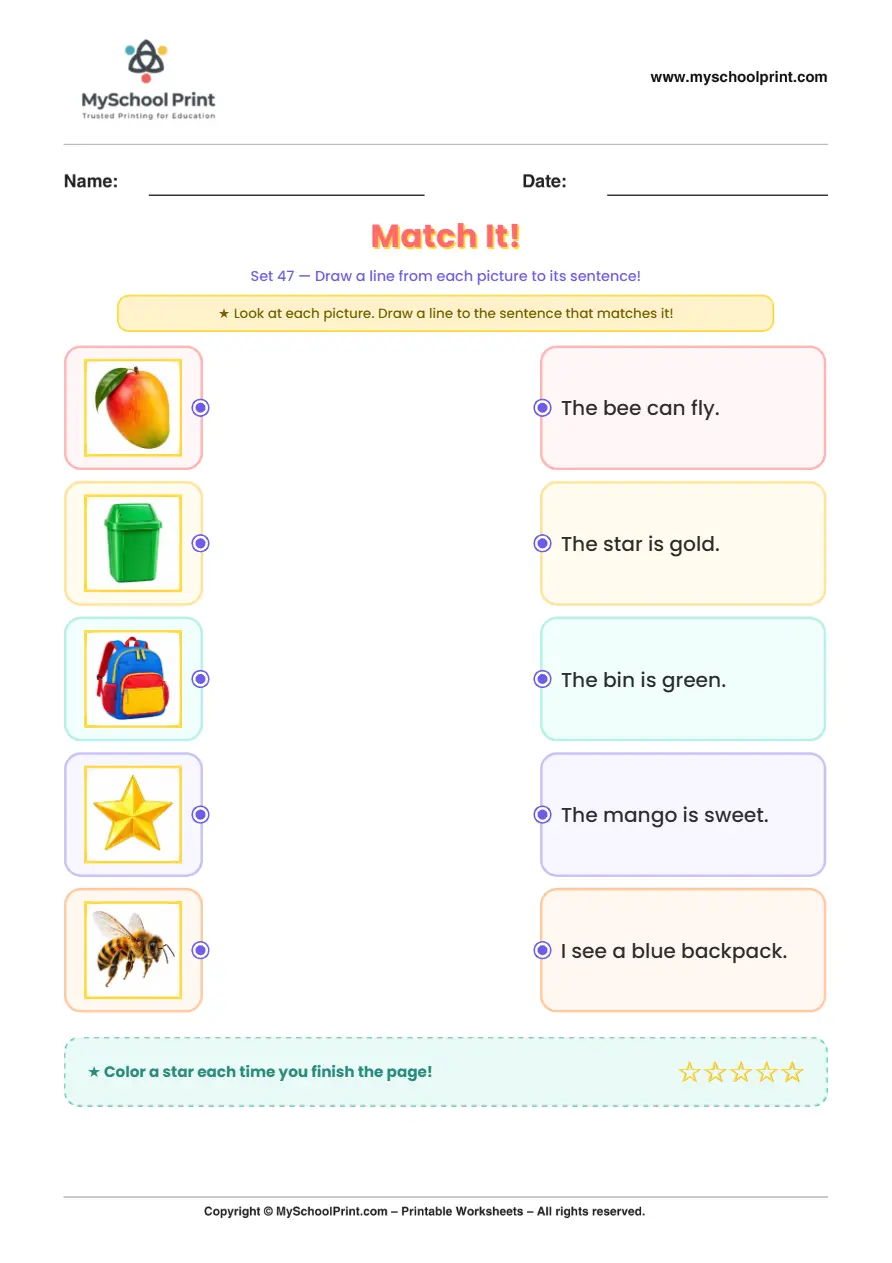 Simple English Reading Worksheet 91 for Kindergarten
