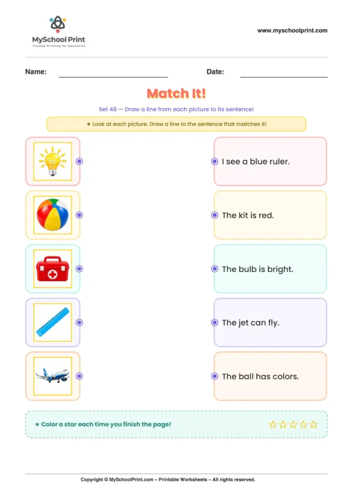 Simple English Reading Worksheet 92 for Kindergarten