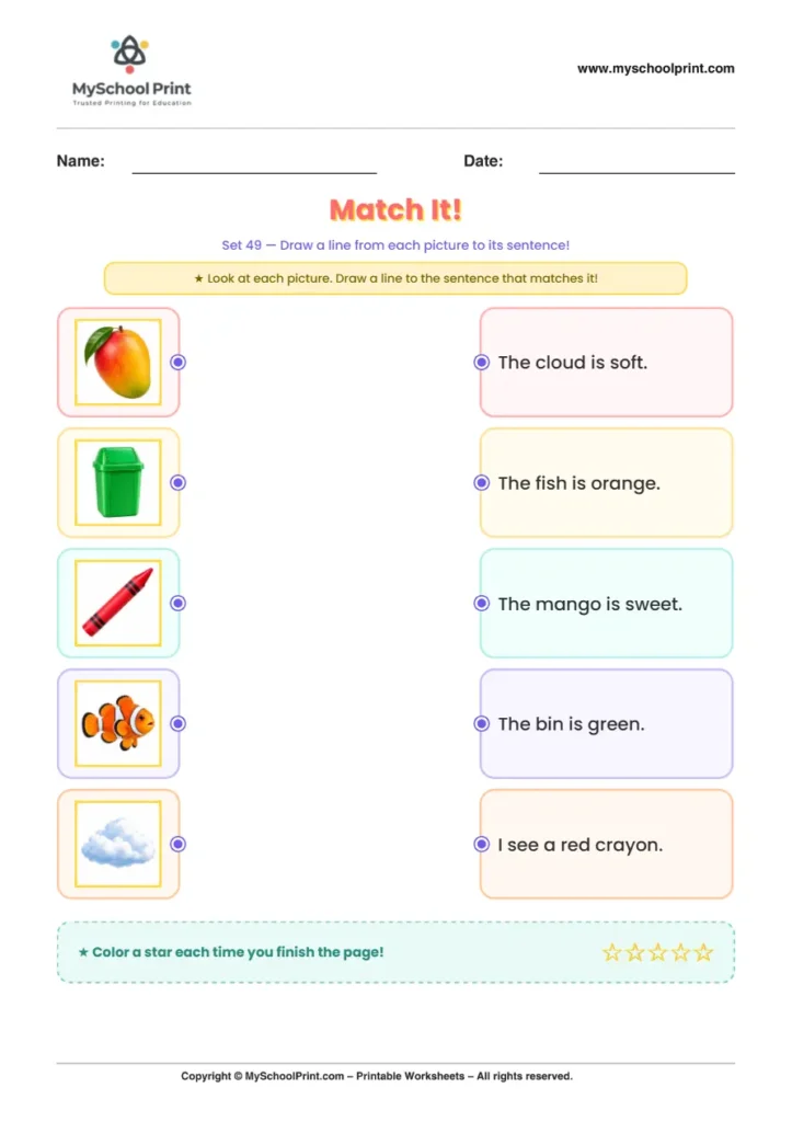 Simple English Reading Worksheet 93 for Kindergarten