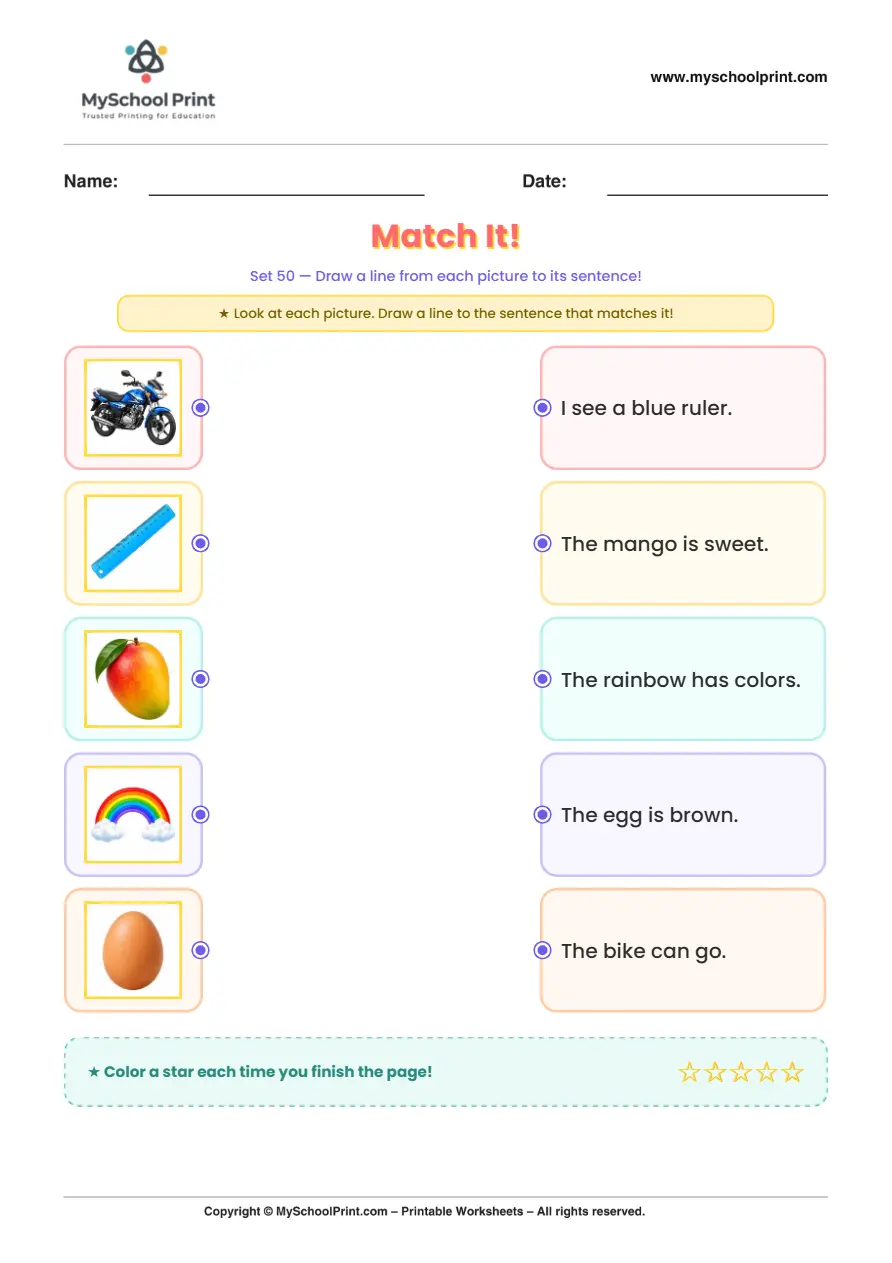 Simple English Reading Worksheet 94 for Kindergarten