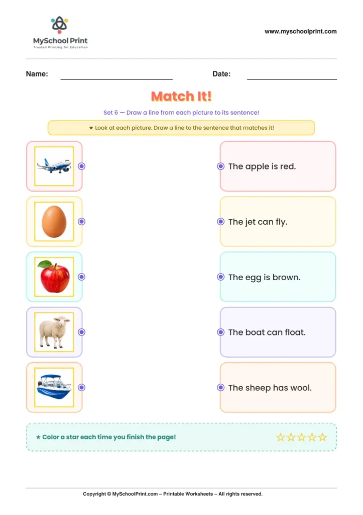 Simple English Reading Worksheet 95 for Kindergarten