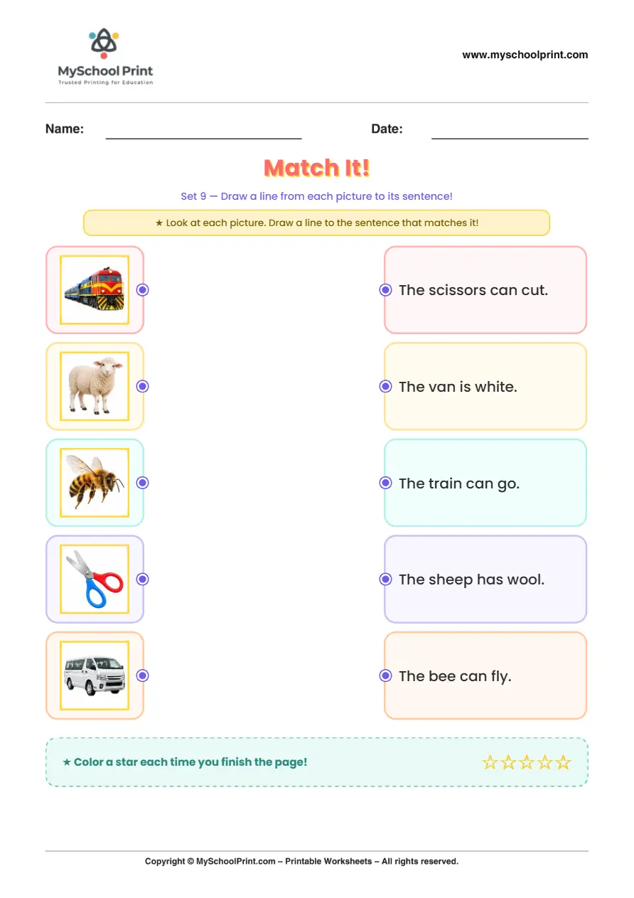 Simple English Reading Worksheet 98 for Kindergarten