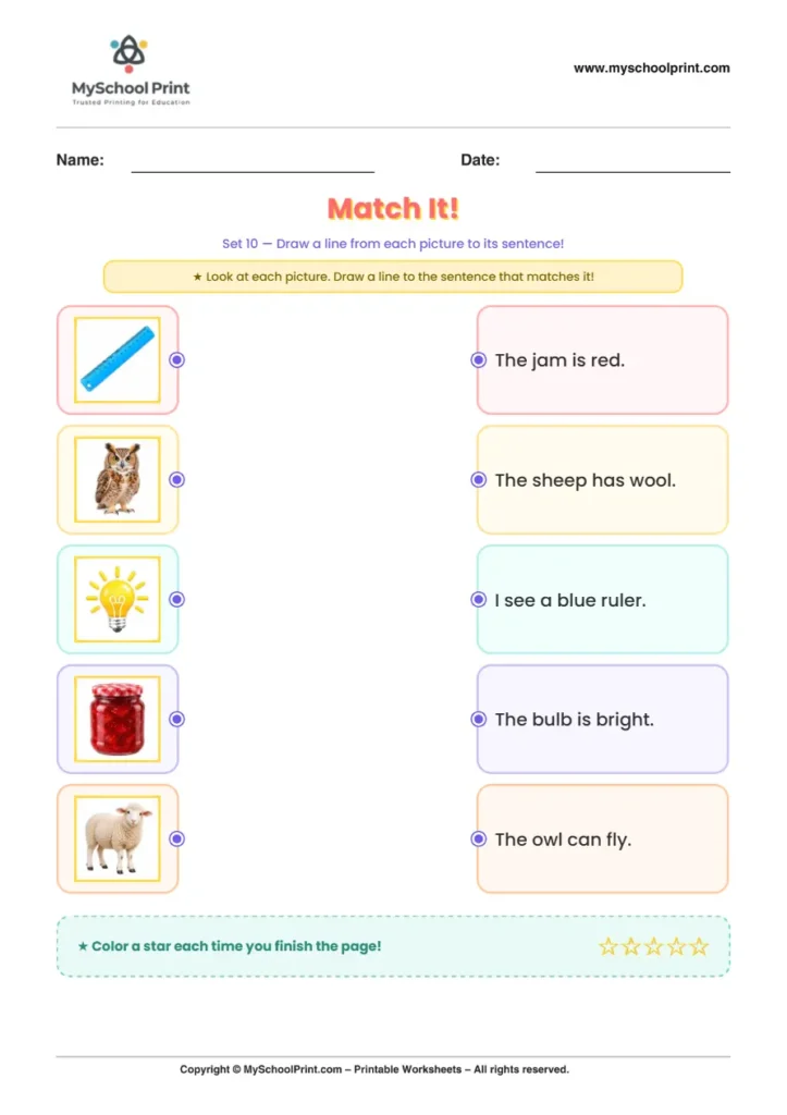 Simple English Reading Worksheet 99 for Kindergarten