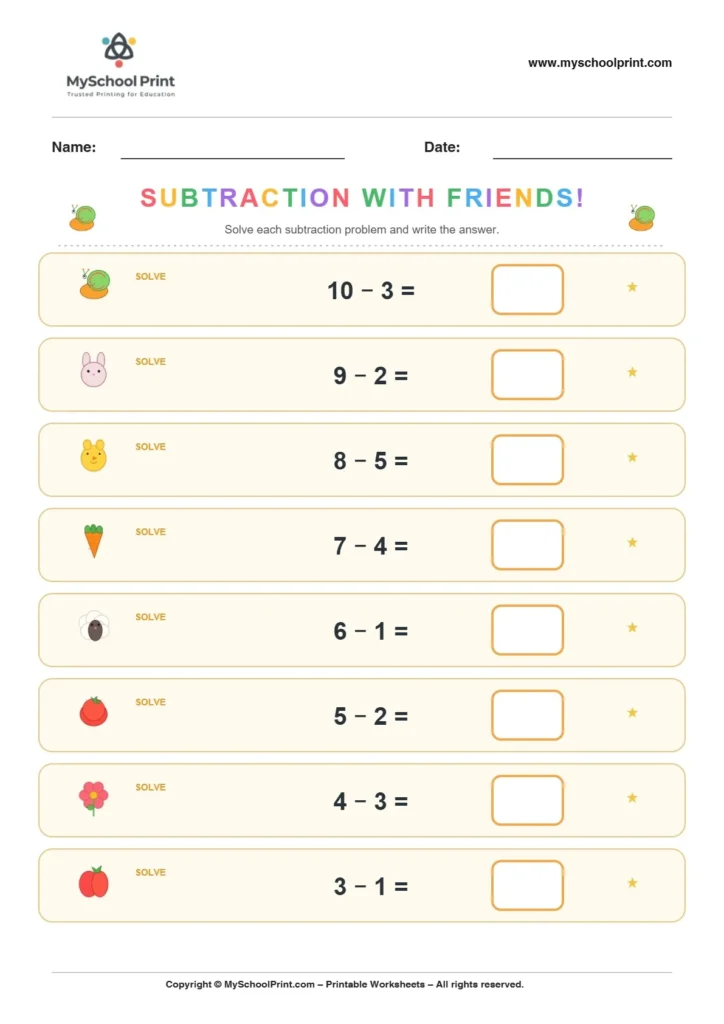 Subtraction worksheet 11 for kindergarten kids