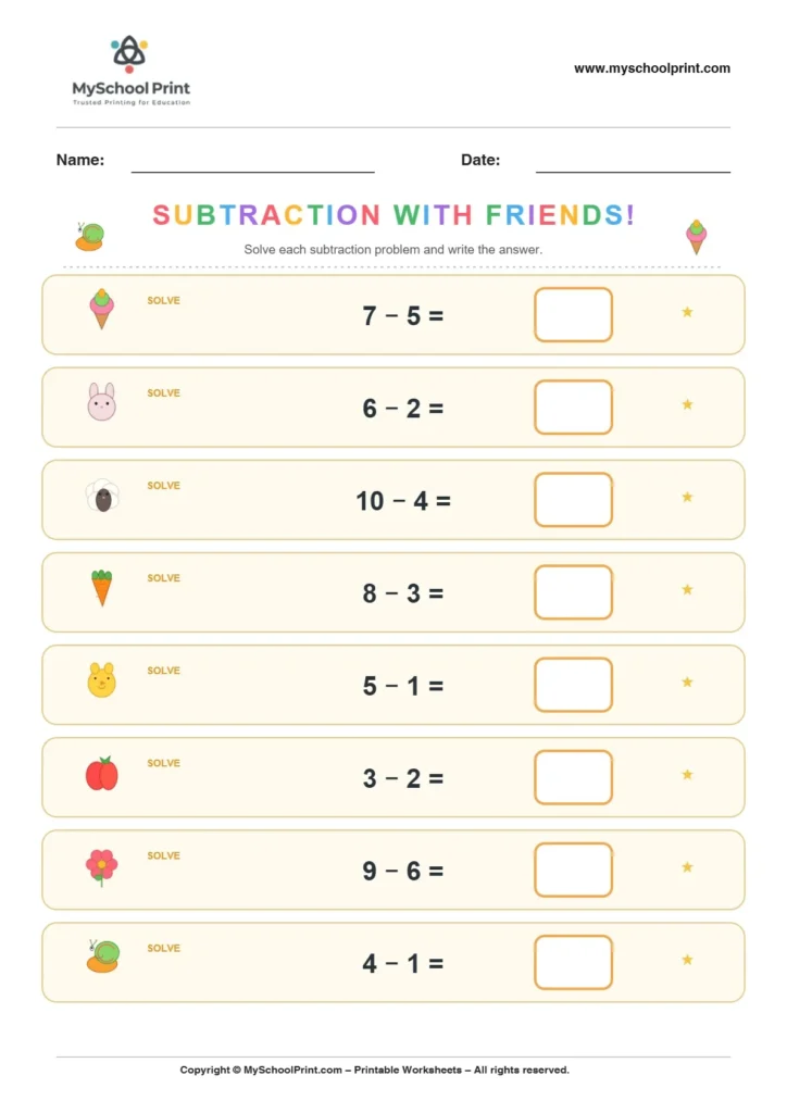 Subtraction worksheet 14 for kindergarten kids
