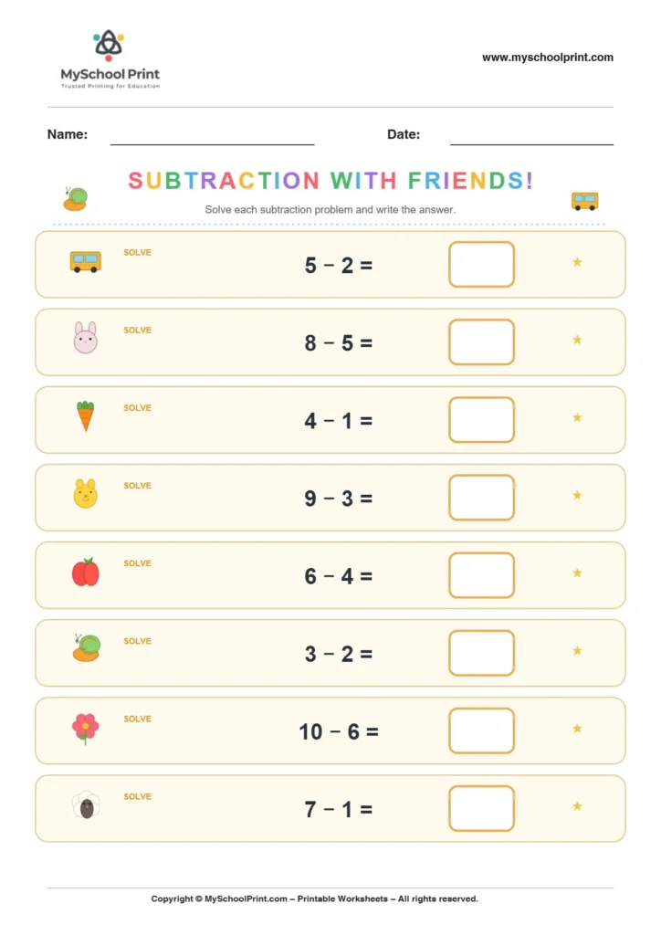 Subtraction worksheet 16 for kindergarten kids