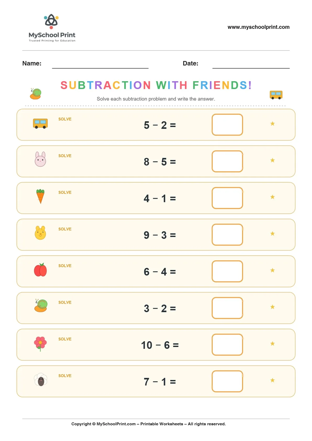 Subtraction worksheet 16 for kindergarten kids