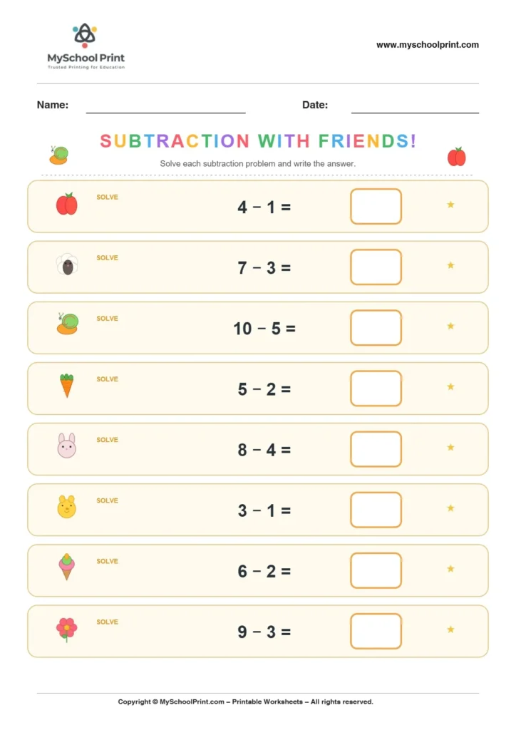 Subtraction worksheet 17 for kindergarten kids