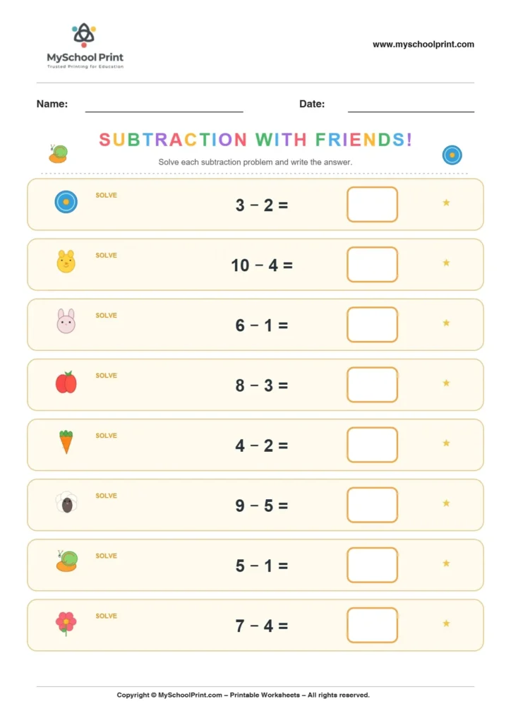 Subtraction worksheet 18 for kindergarten kids