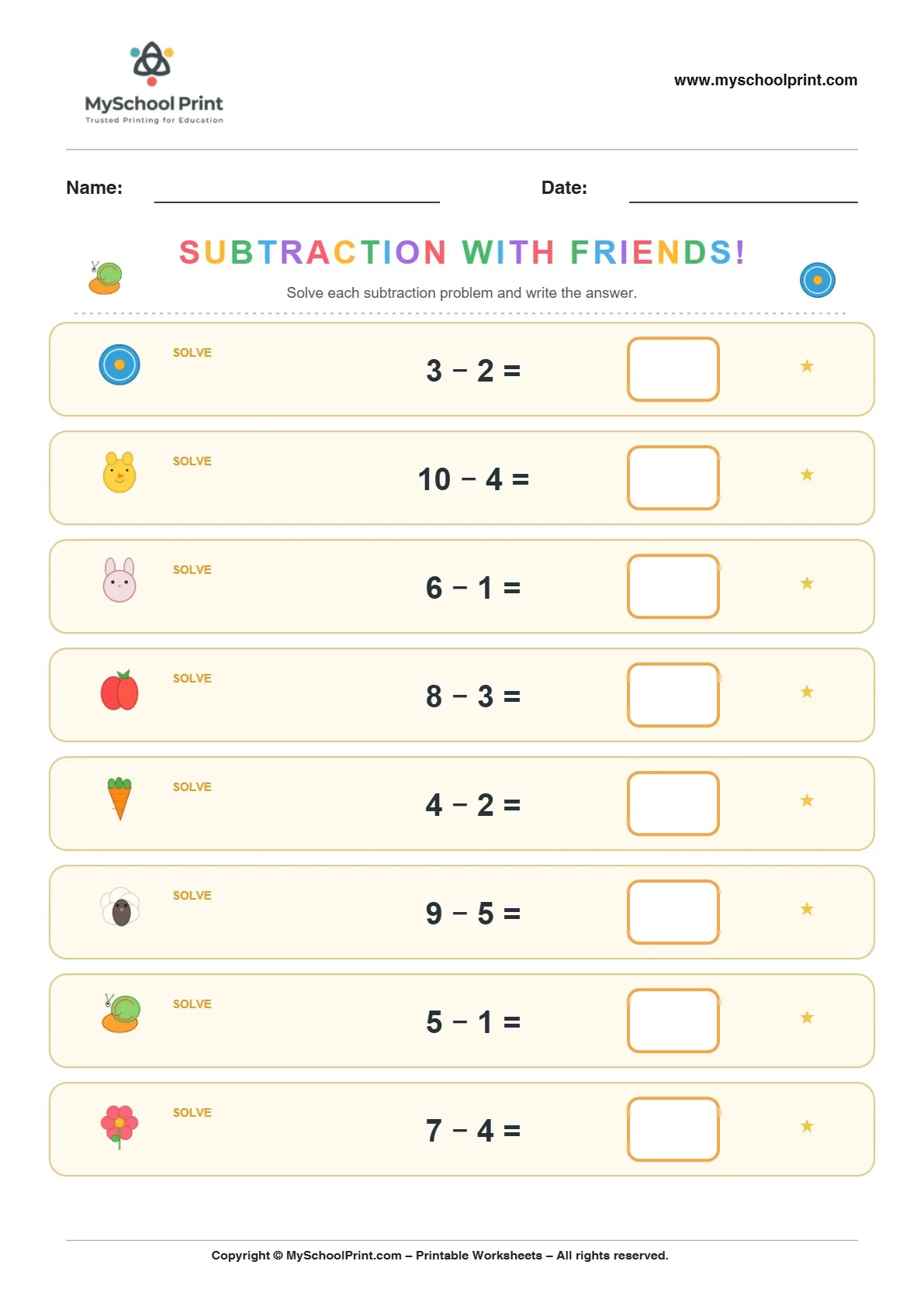 Subtraction worksheet 18 for kindergarten kids