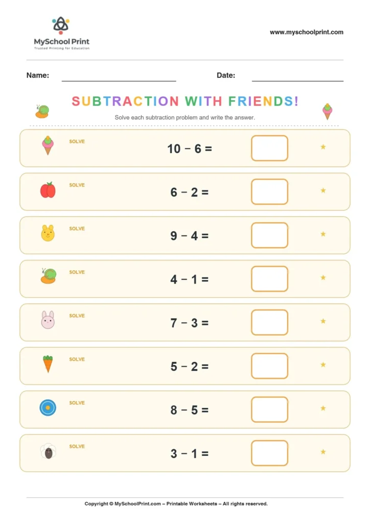Subtraction worksheet 19 for kindergarten kids